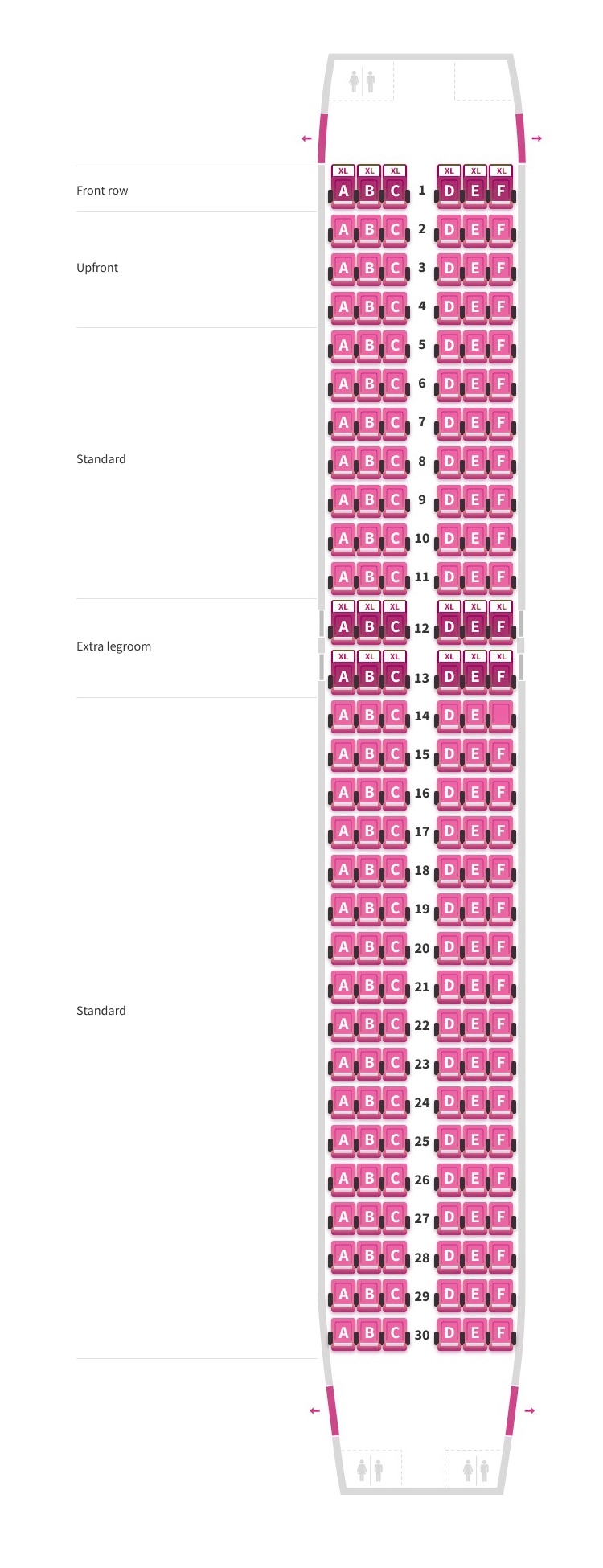 Схема на местата в самолет Wizz Air за Airbus A320